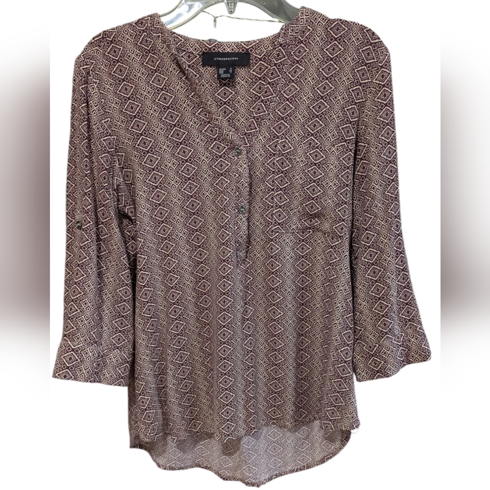 Atmosphere Tan/Maroon Relaxed Blouse with Dolman Sleeves